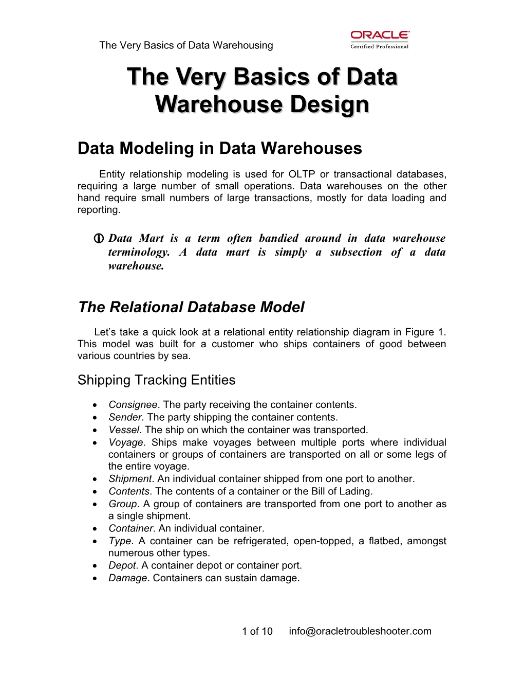 The Very Basics of Data Warehouse Design