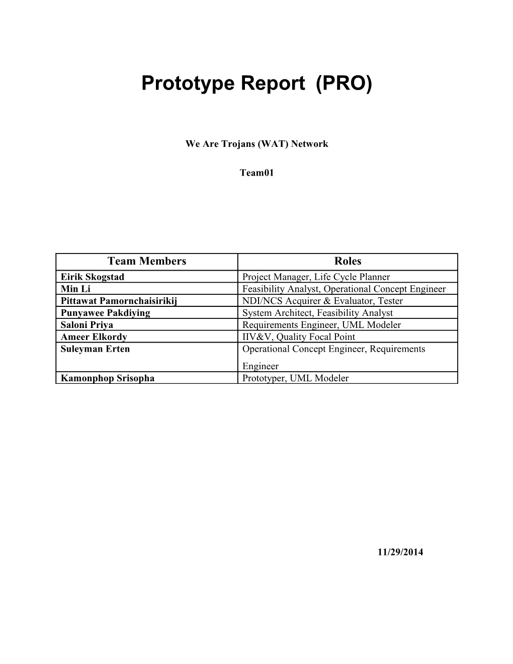 Prototype Report (PRO) Version 2.5