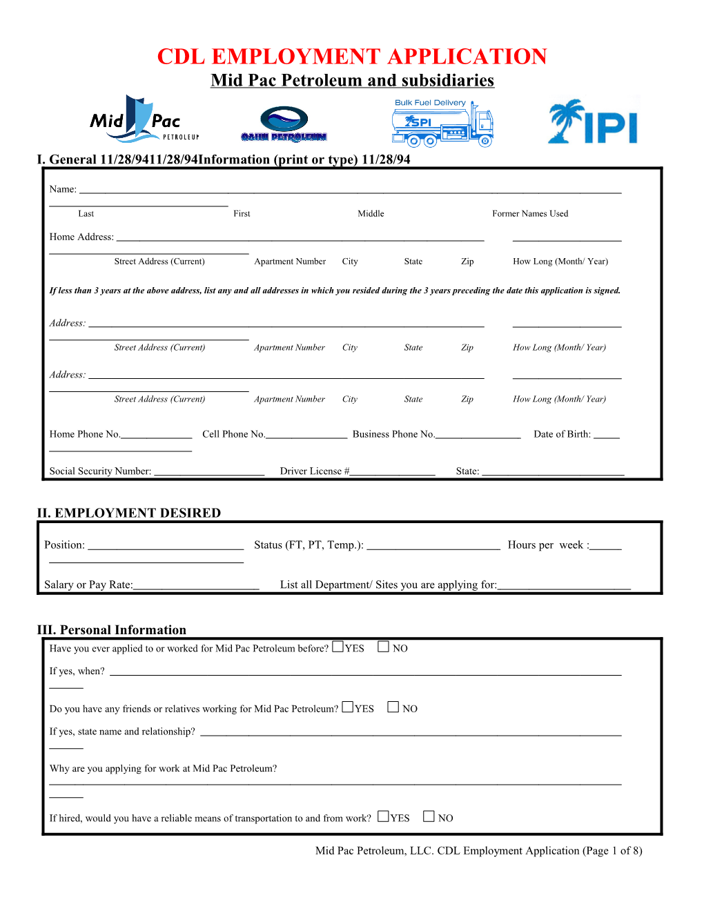 ARKENOL, INC.	Employment Application