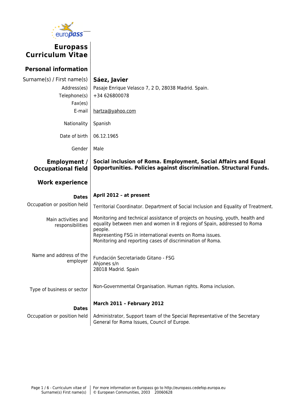 Europass Curriculum Vitae s6