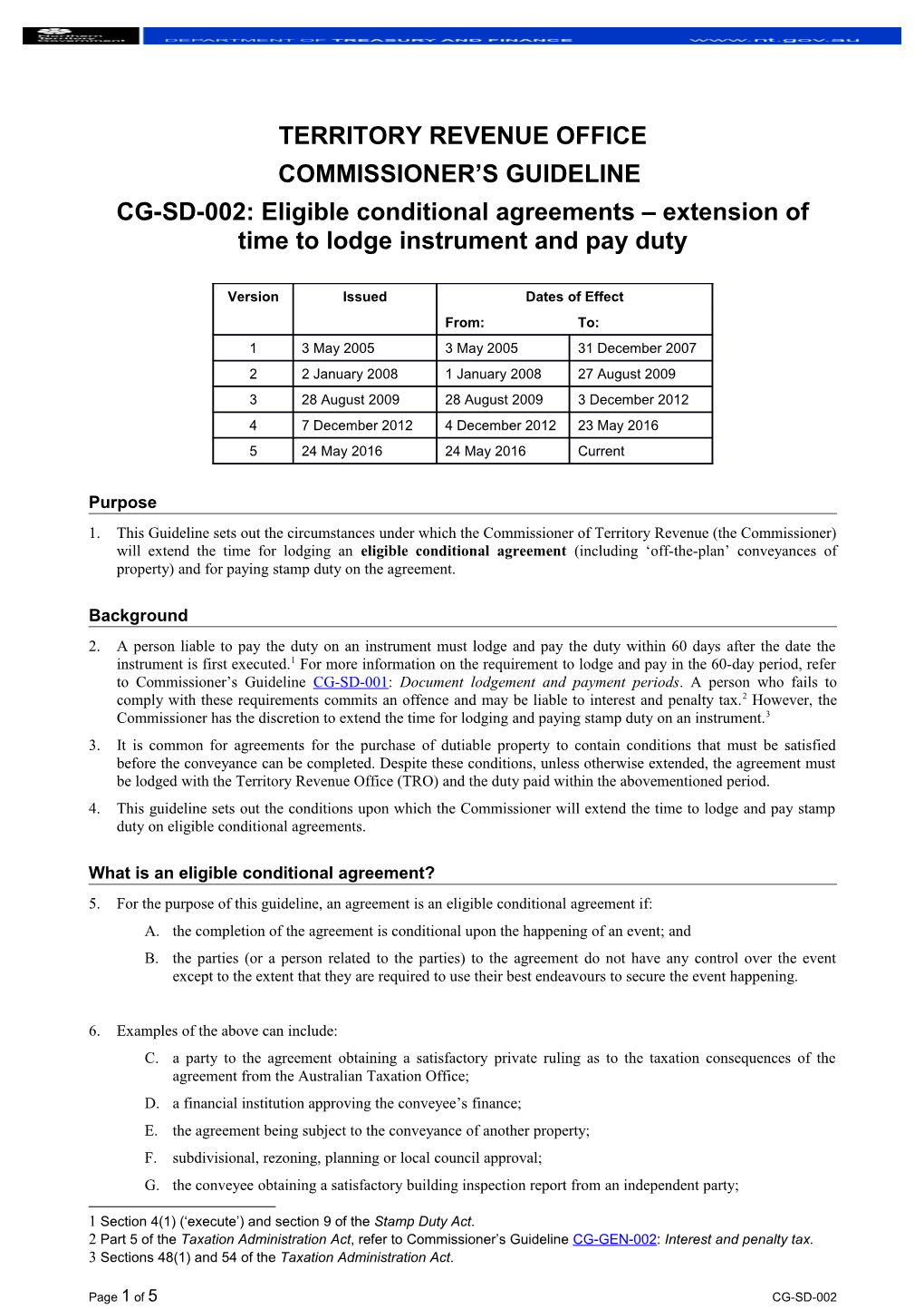 Eligible Conditional Agreements Extension of Time to Lodge Instrument and Pay Duty