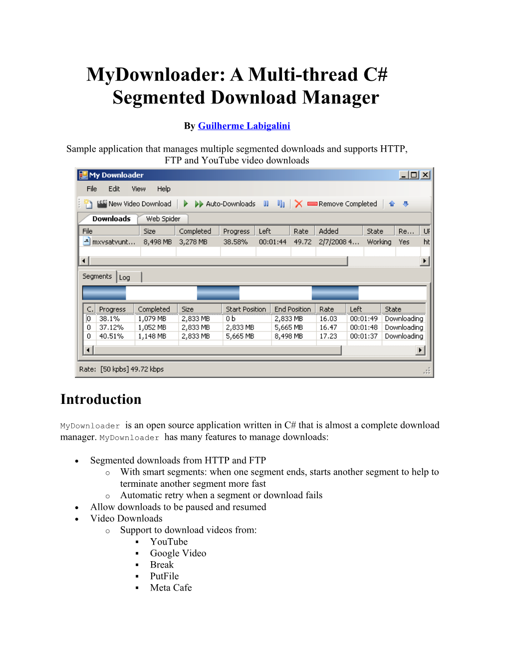 Mydownloader: A Multi-Thread C# Segmented Download Manager
