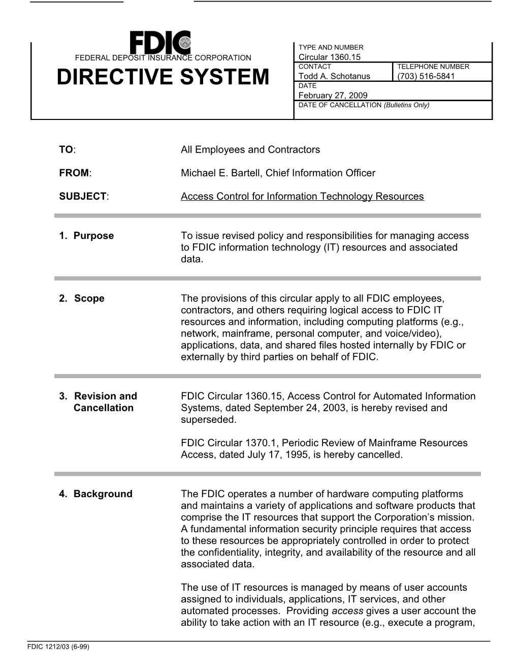 Circular 1360.15, Access Control for Information Technology Resources