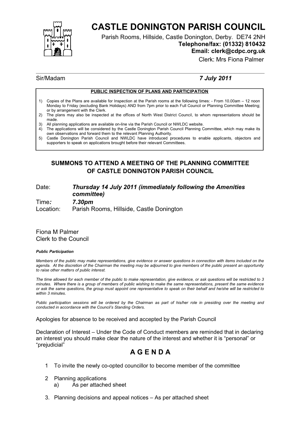 Summons to Attend a Meeting of the Planning Committee