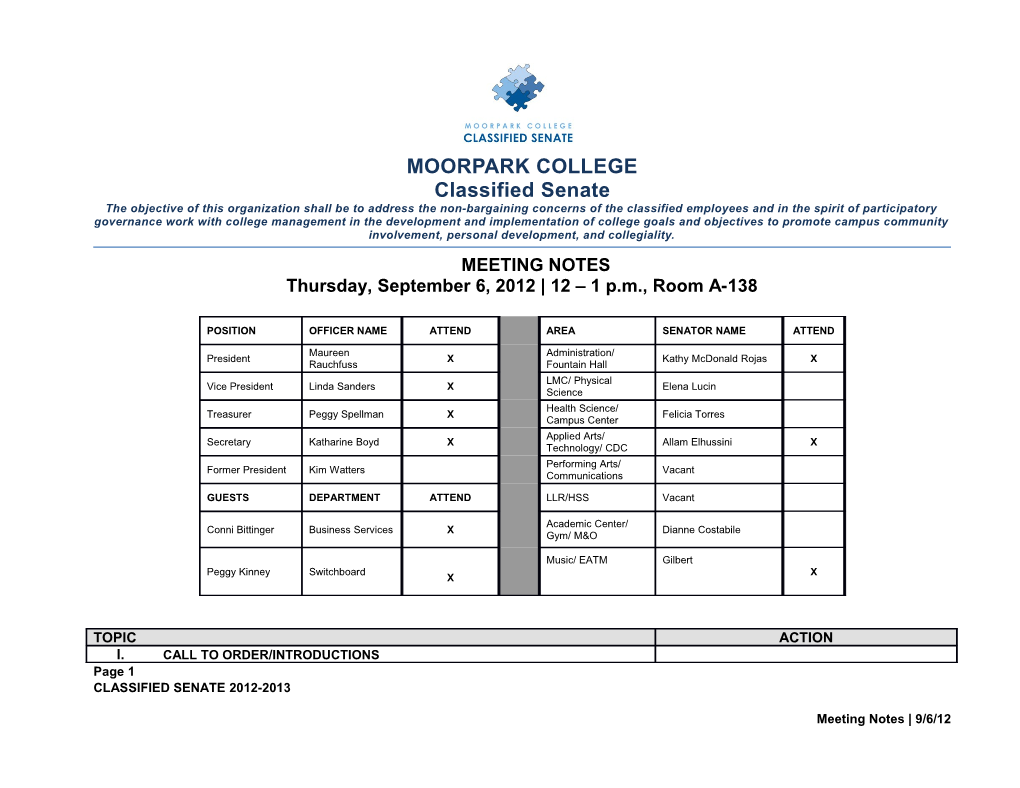 MOORPARK COLLEGE Classified Senate the Objective of This Organization Shall Be to Address s2