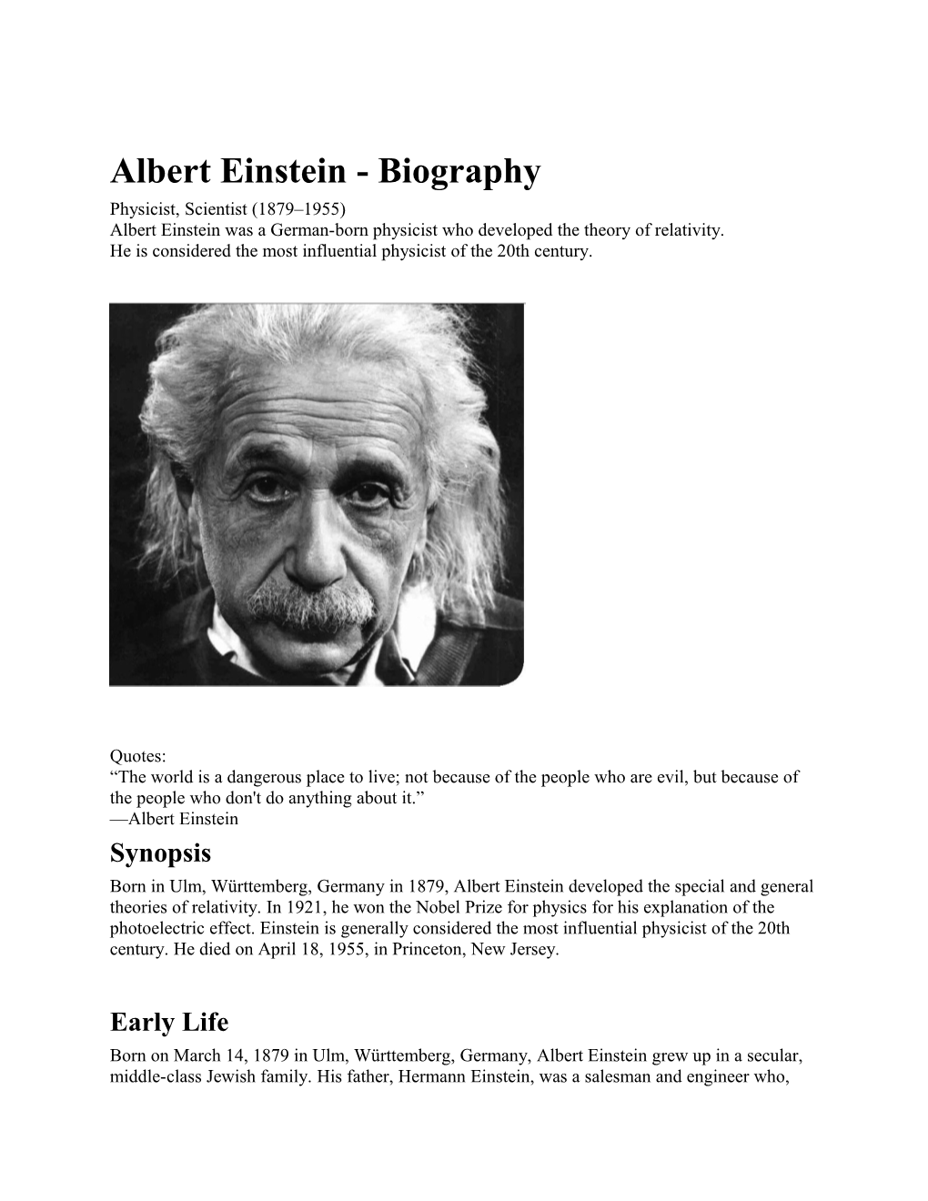 Albert Einstein- Biography