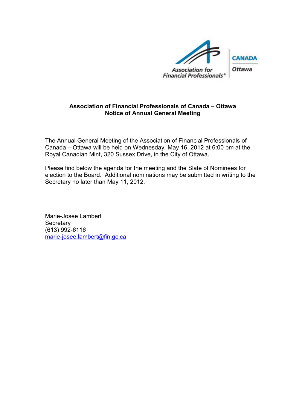 Association of Financial Professionals of Canada Ottawa