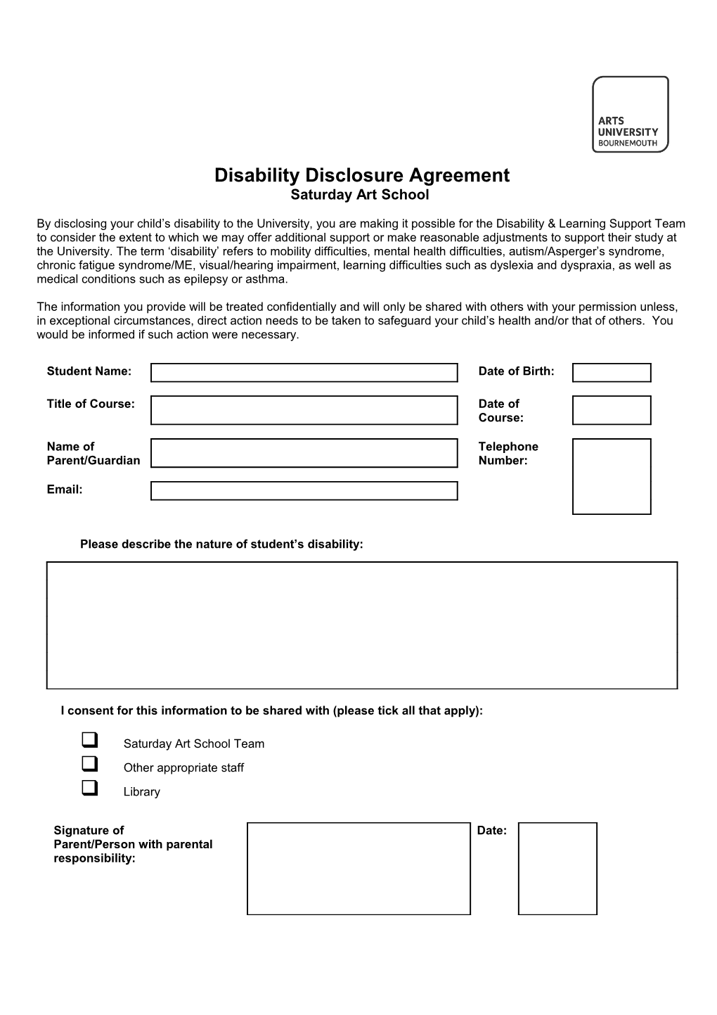 Disability Disclosure Agreement