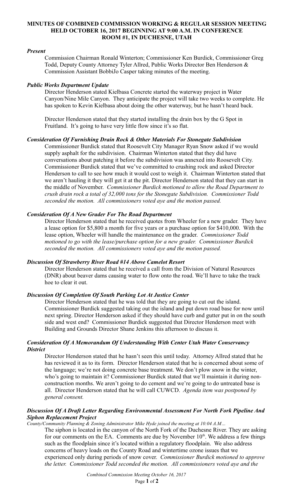 Minutes of Special Meeting Held January 27, 2004, at 2:00 Pm in Conference Room #1, In s5