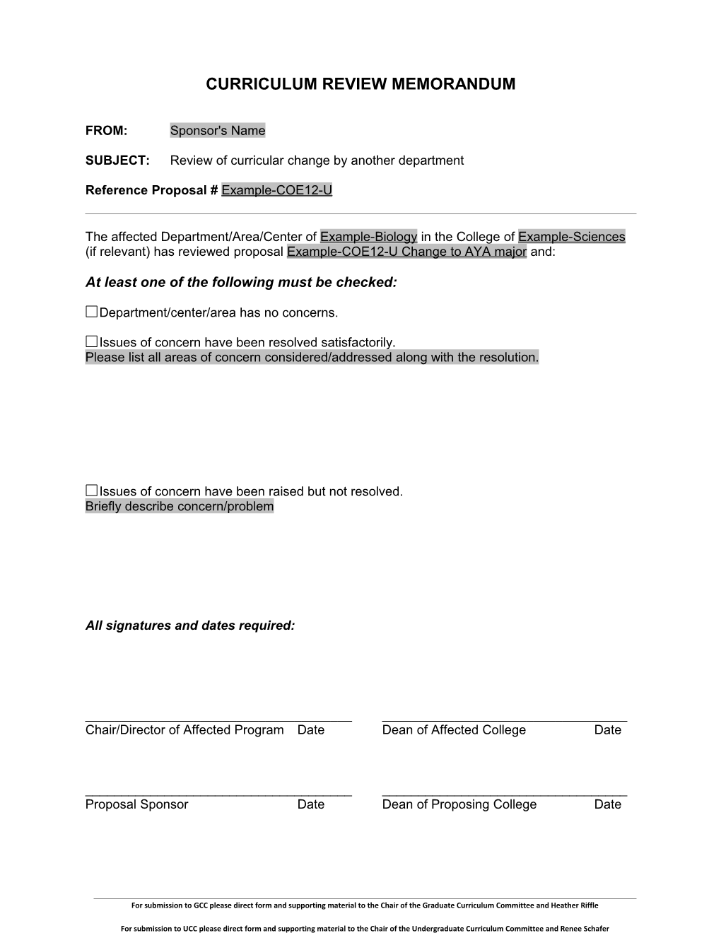 Curriculum Review Memorandum