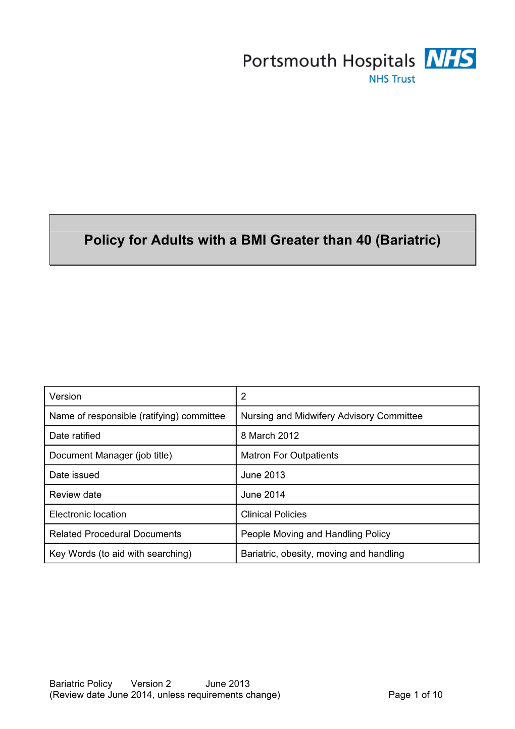 Portsmouth Hospitals Procedural Document Template s1