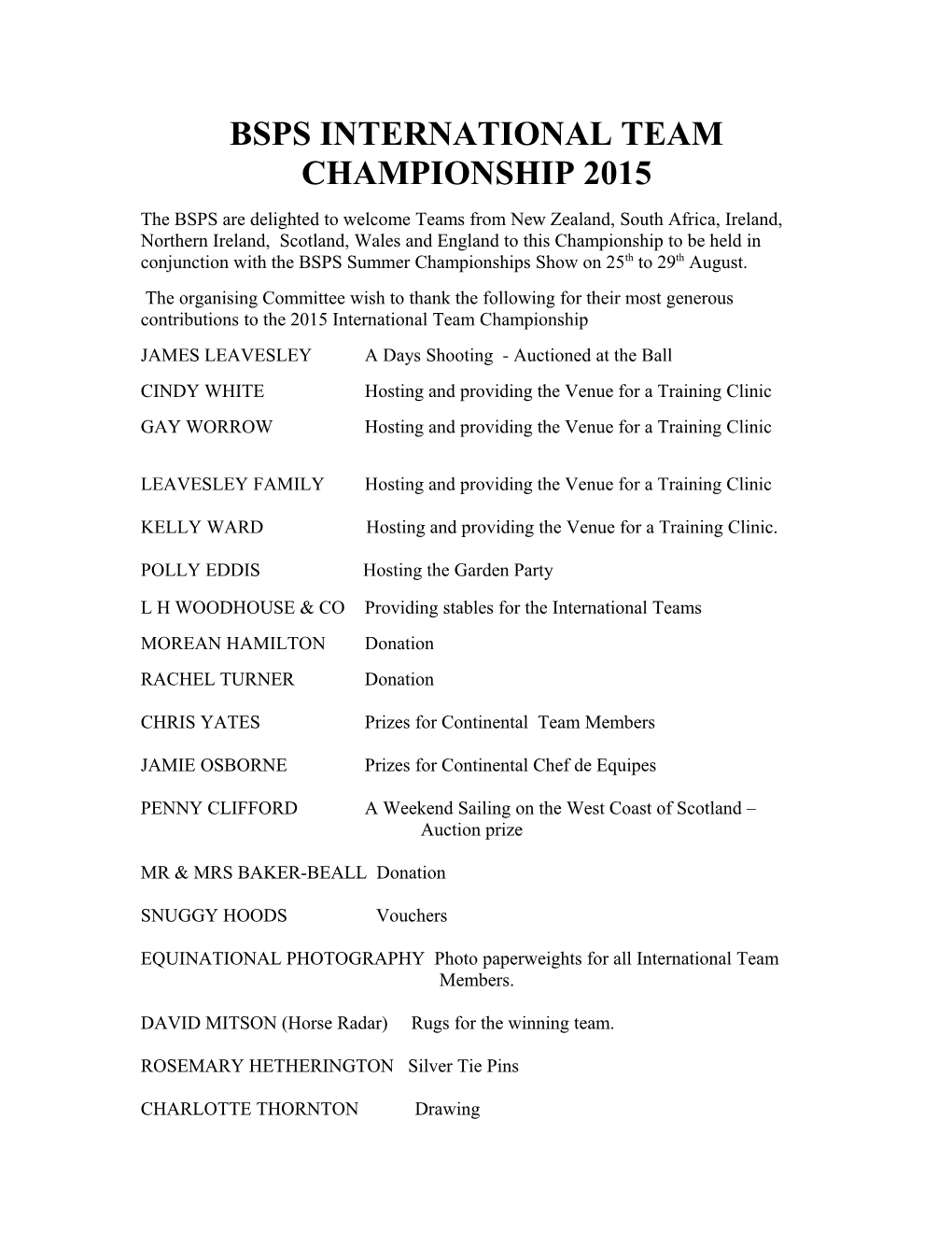 Bsps International Team Championship 2015
