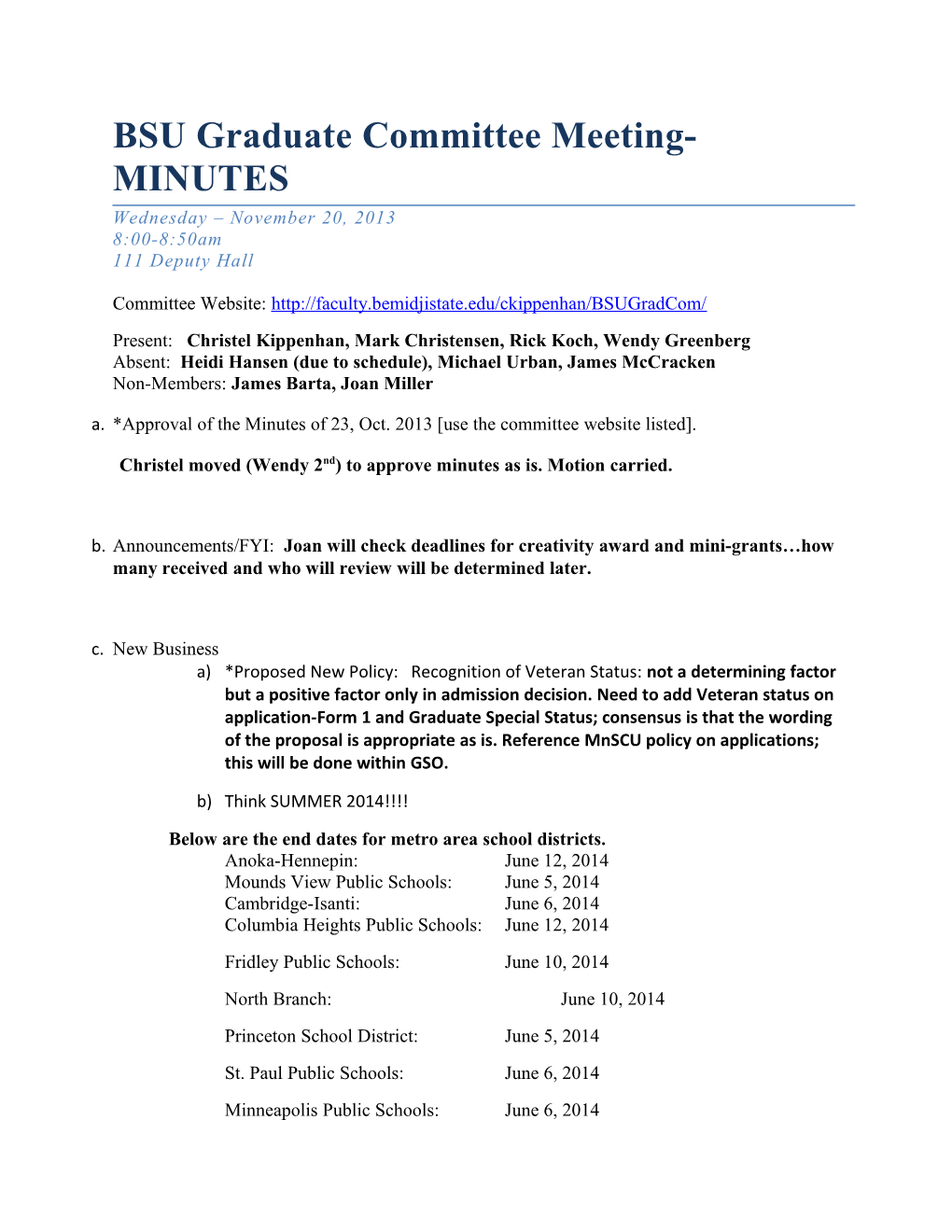 BSU Graduate Committee Meeting-MINUTES