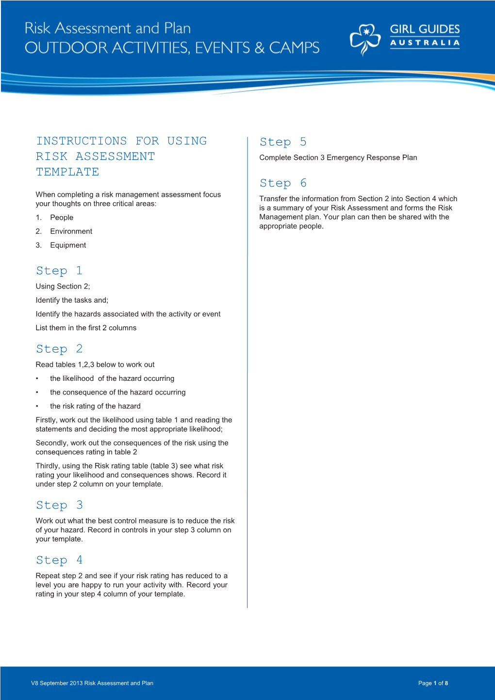 V8 September 2013 Risk Assessment and Planpage 1 of 7