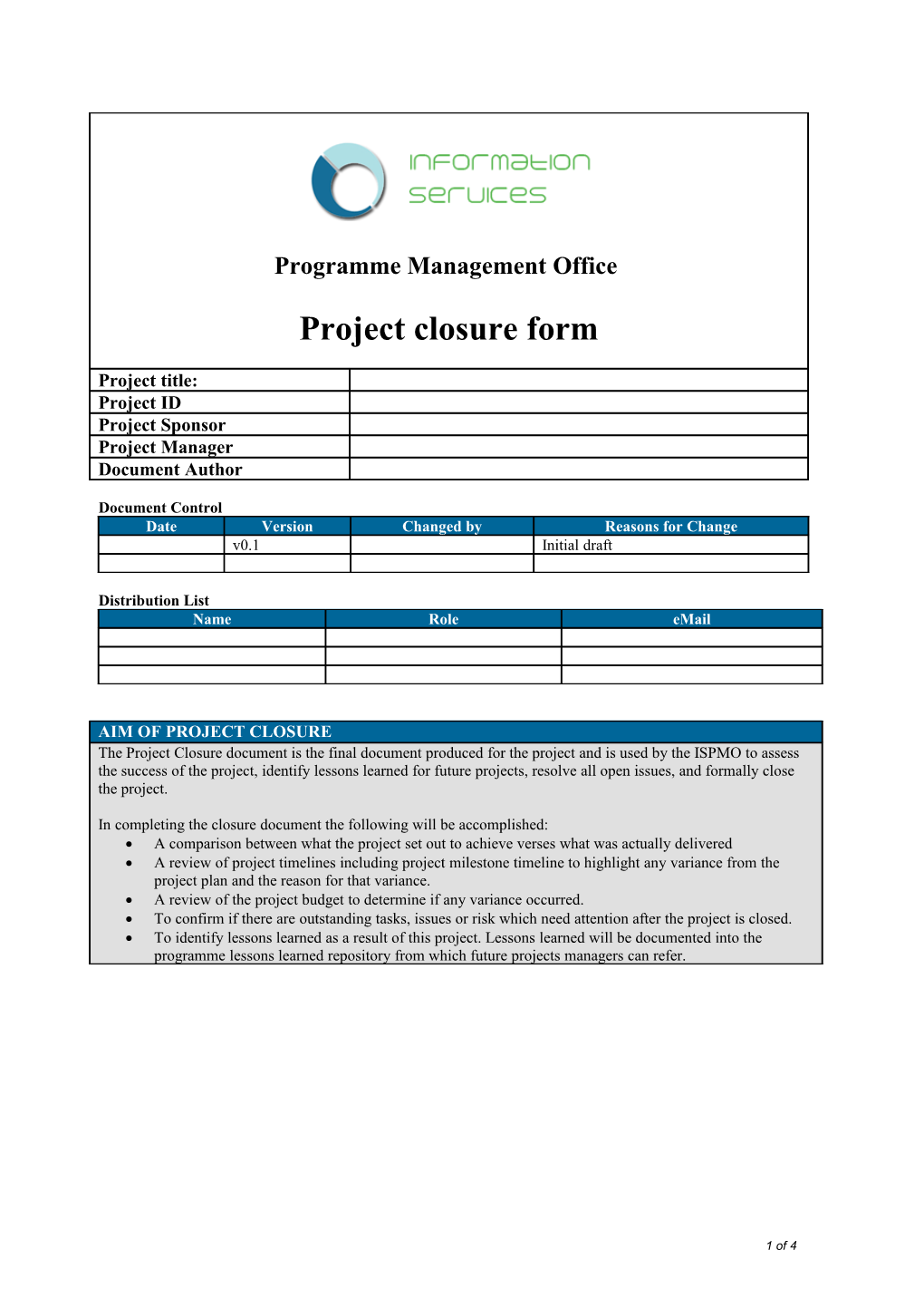 ISPMO Project Closure Form