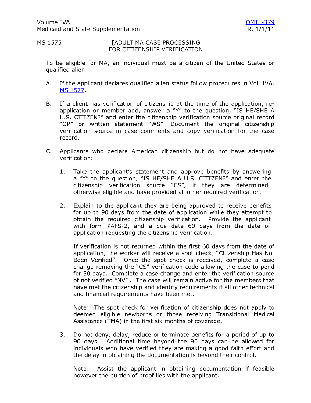 Medicaid and State Supplementation R. 1/1/11