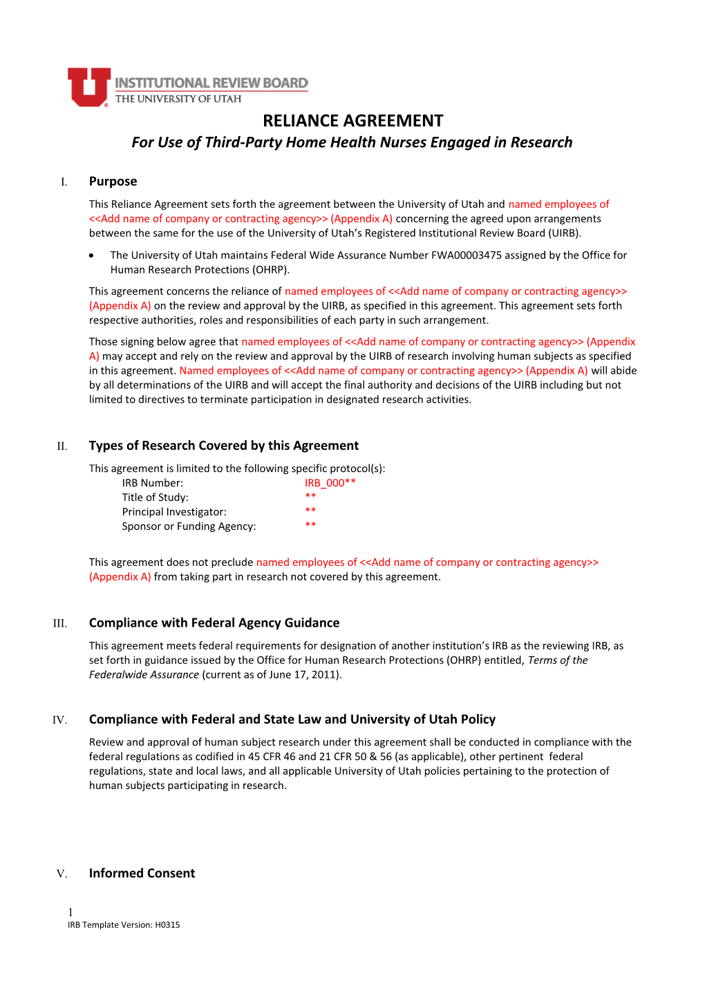 For Use of Third-Party Home Health Nurses Engaged in Research