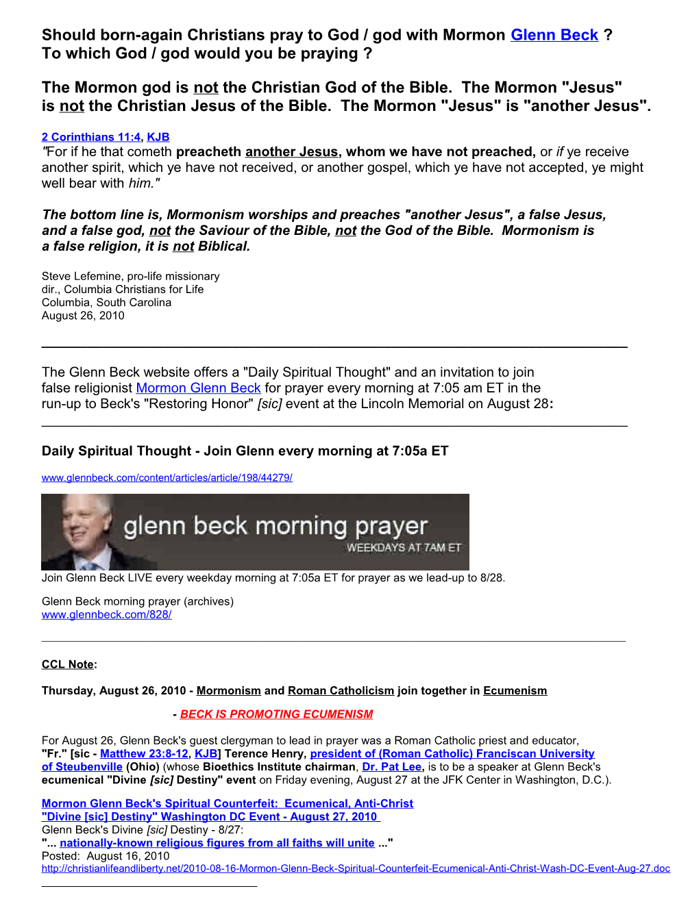 Should Born-Again Christians Pray to God / God with Mormon Glenn Beck