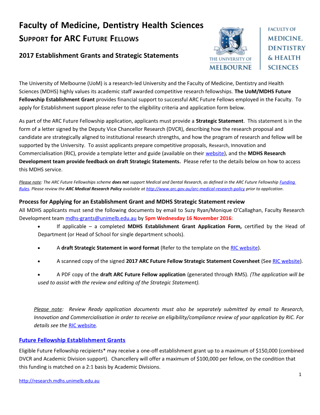 2017 Establishment Grants and Strategic Statements