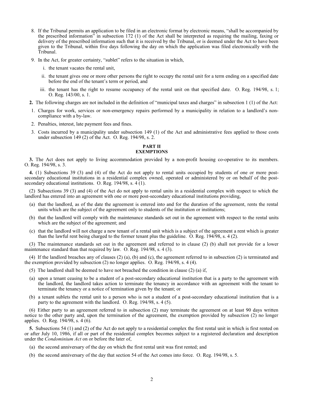 Tenant Protection Act, 1997 - O. Reg. 194/98