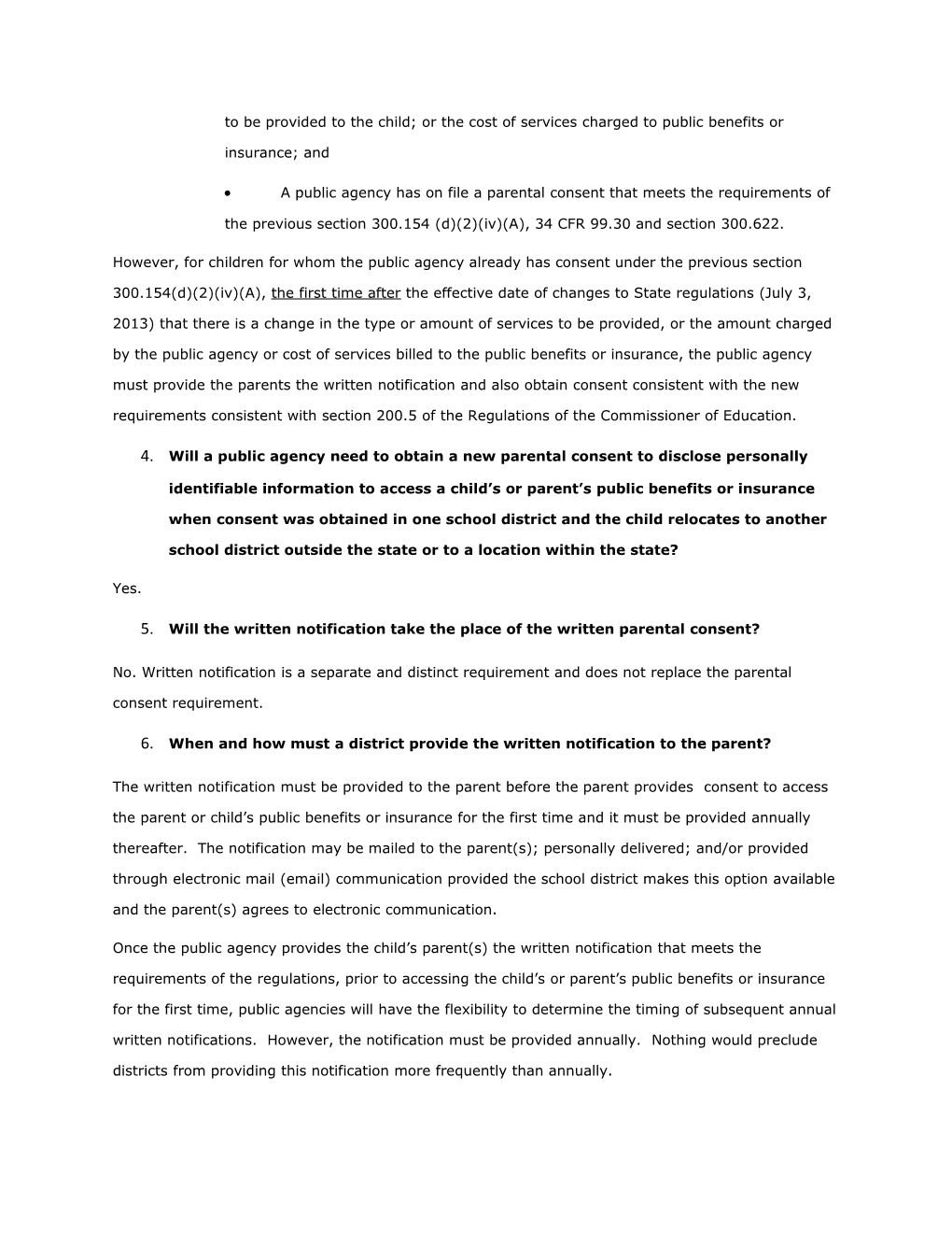 Questions and Answers Regarding Parental Consent and Notifications Requirements for Access