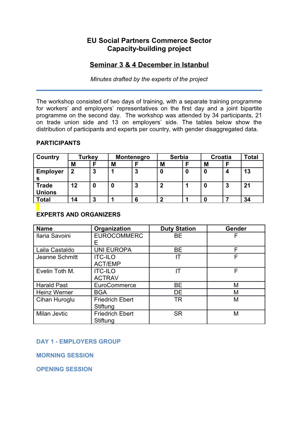 EU Social Partners Commerce Sector