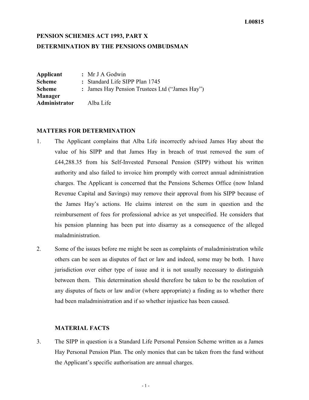 Pension Schemes Act 1993, Part X s44