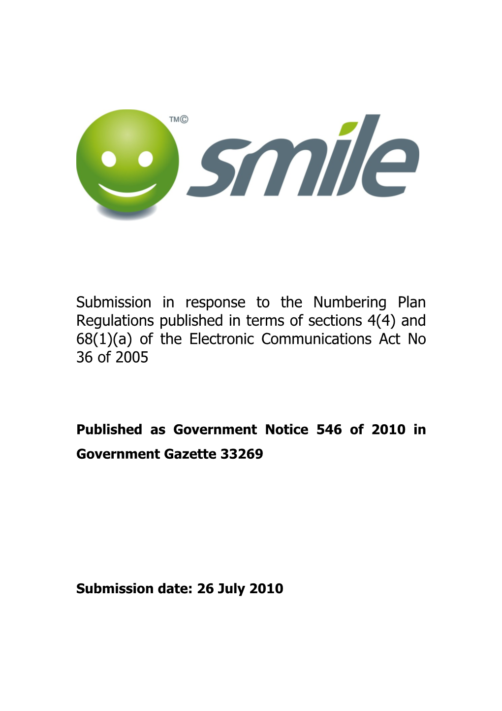 Smile Communications Pty Submission on Draft Interconnection Regulations Dated 24 December 2007