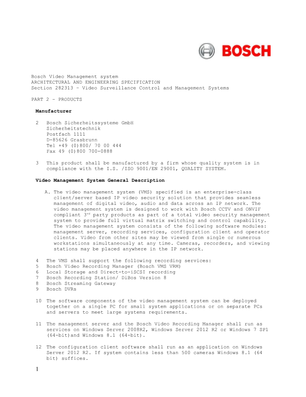 Bosch VMS A&E Specifications s1