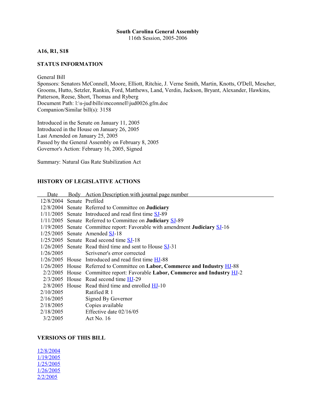 2005-2006 Bill 18: Natural Gas Rate Stabilization Act - South Carolina Legislature Online