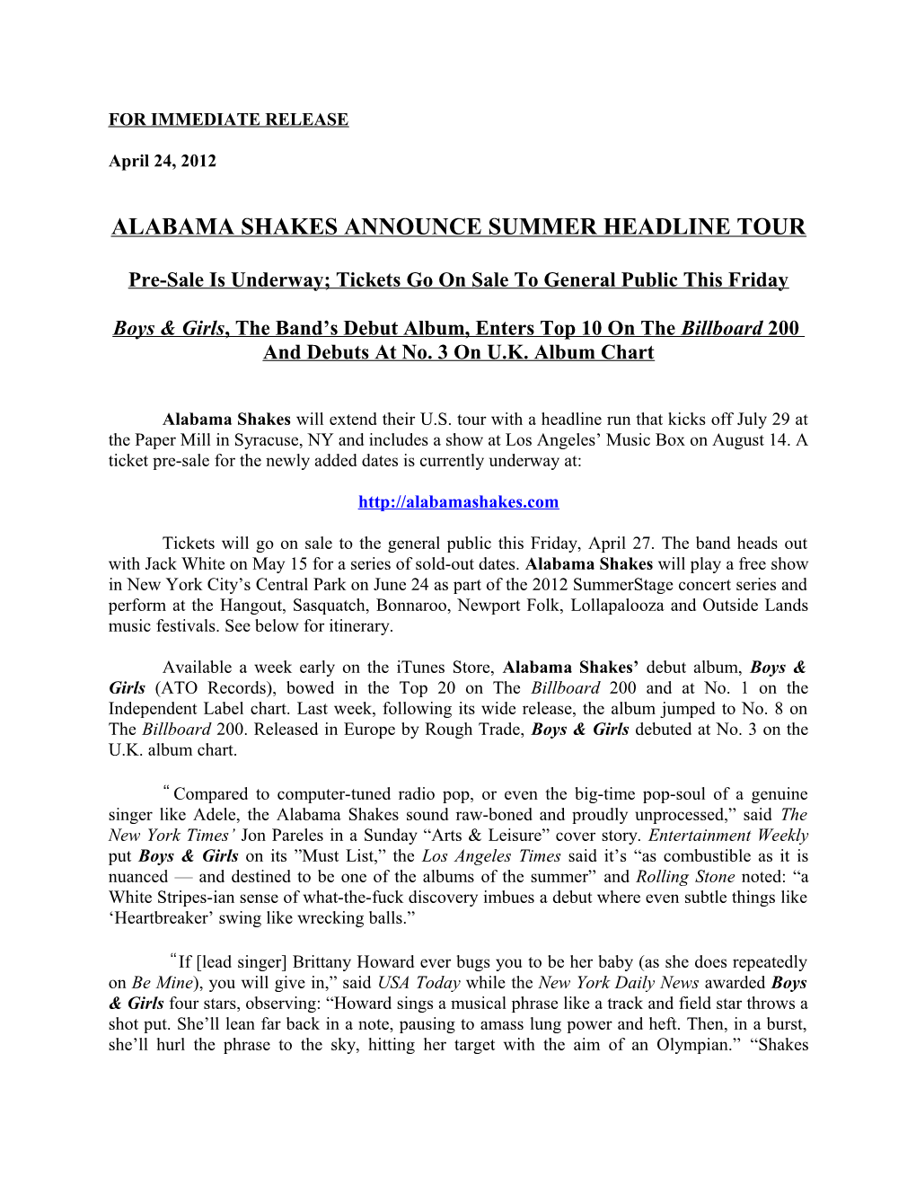 Alabama Shakes Announce Summer Headline Tour