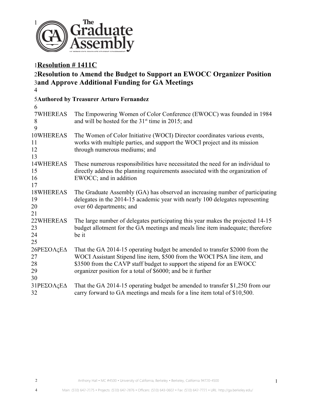 A Resolution Correcting the Funding Situation of Standing and Ad-Hoc Committees