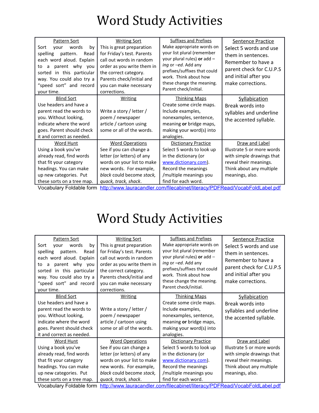 Word Study Activities s1