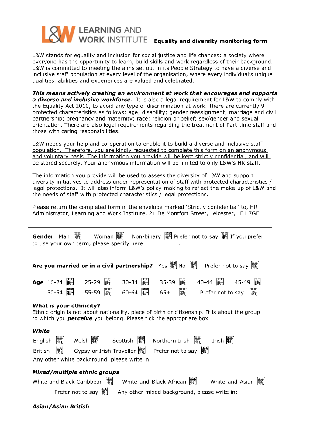 Annex a Sample Equal Opportunities Monitoring Form s3