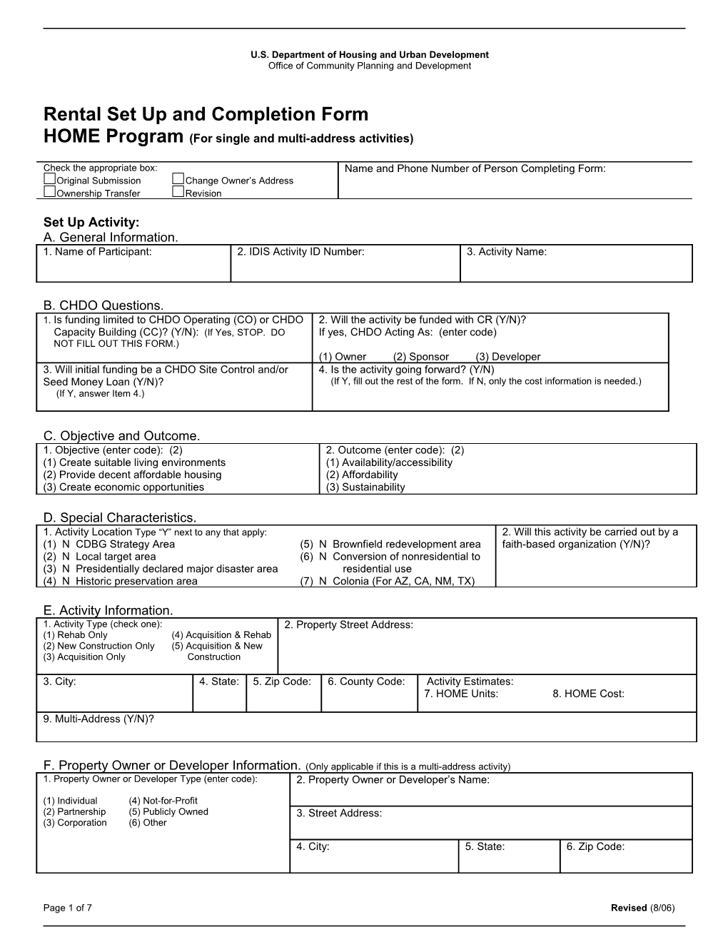 Tenant Based Rental Assistance Set-Up Form