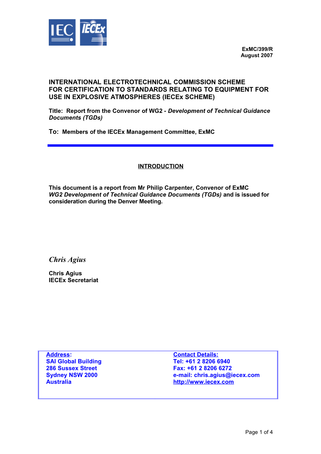 Iecex Exmc WG 2: Technical Guidance Documents