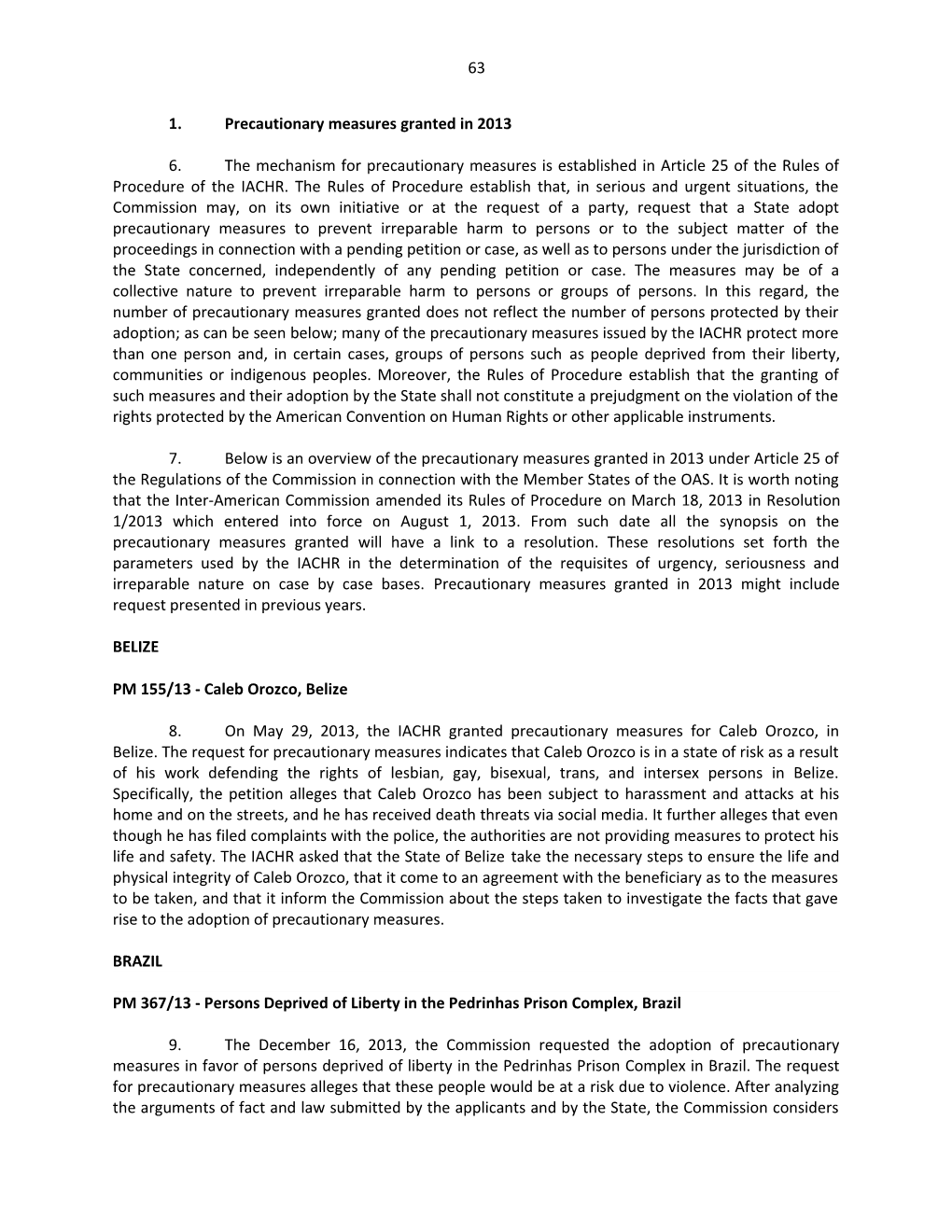 Chapter II.C.1. Precautionary Measures Granted in 2013