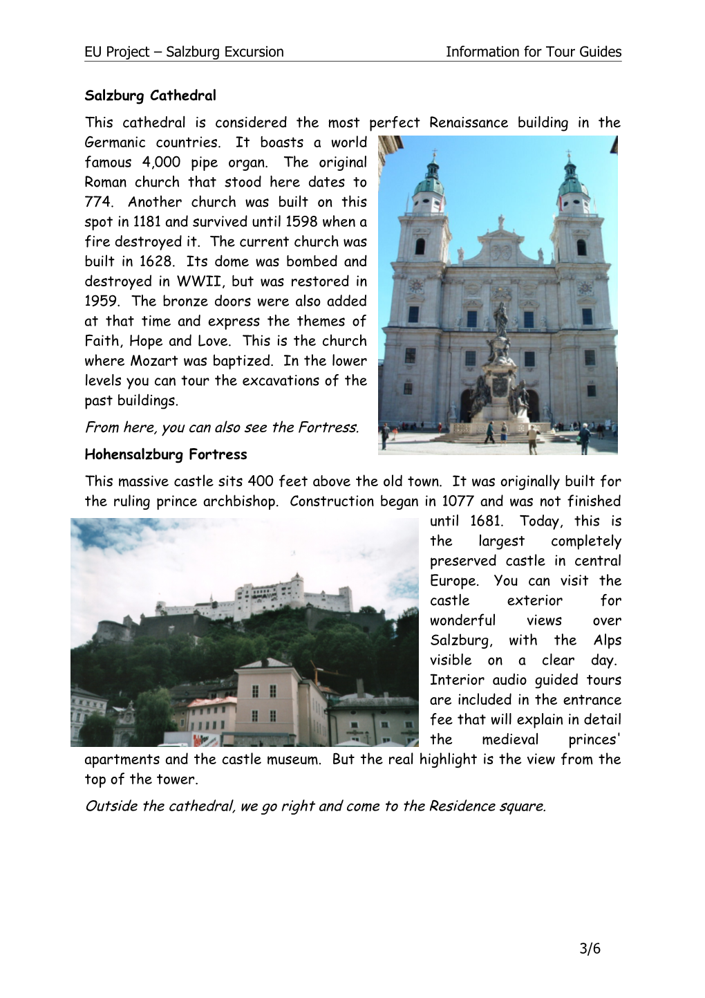 EU Project Salzburg Excursion Information for Tour Guides