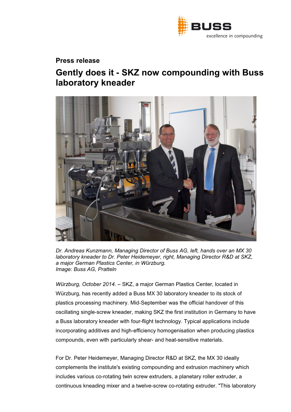 Gently Does It - SKZ Now Compounding with Buss Laboratory Kneader