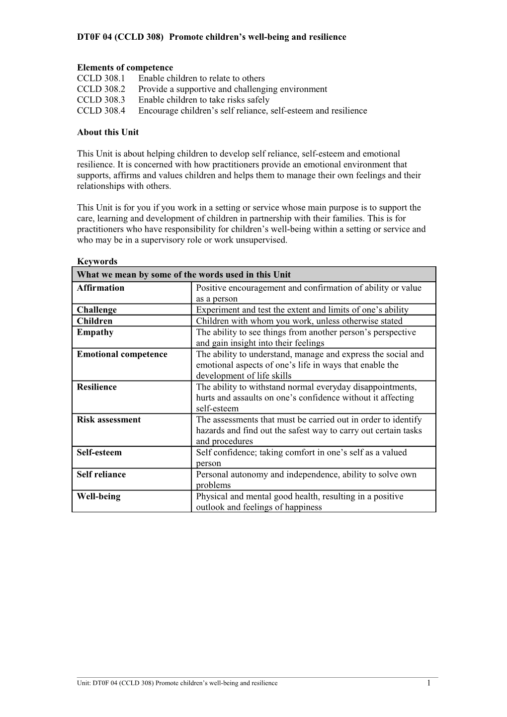 DT0F 04 (CCLD 308) Promote Children S Well-Being and Resilience