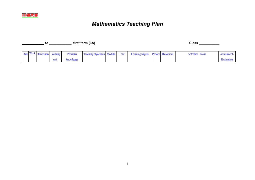 Mathematics Teaching Plan 3A & 3B