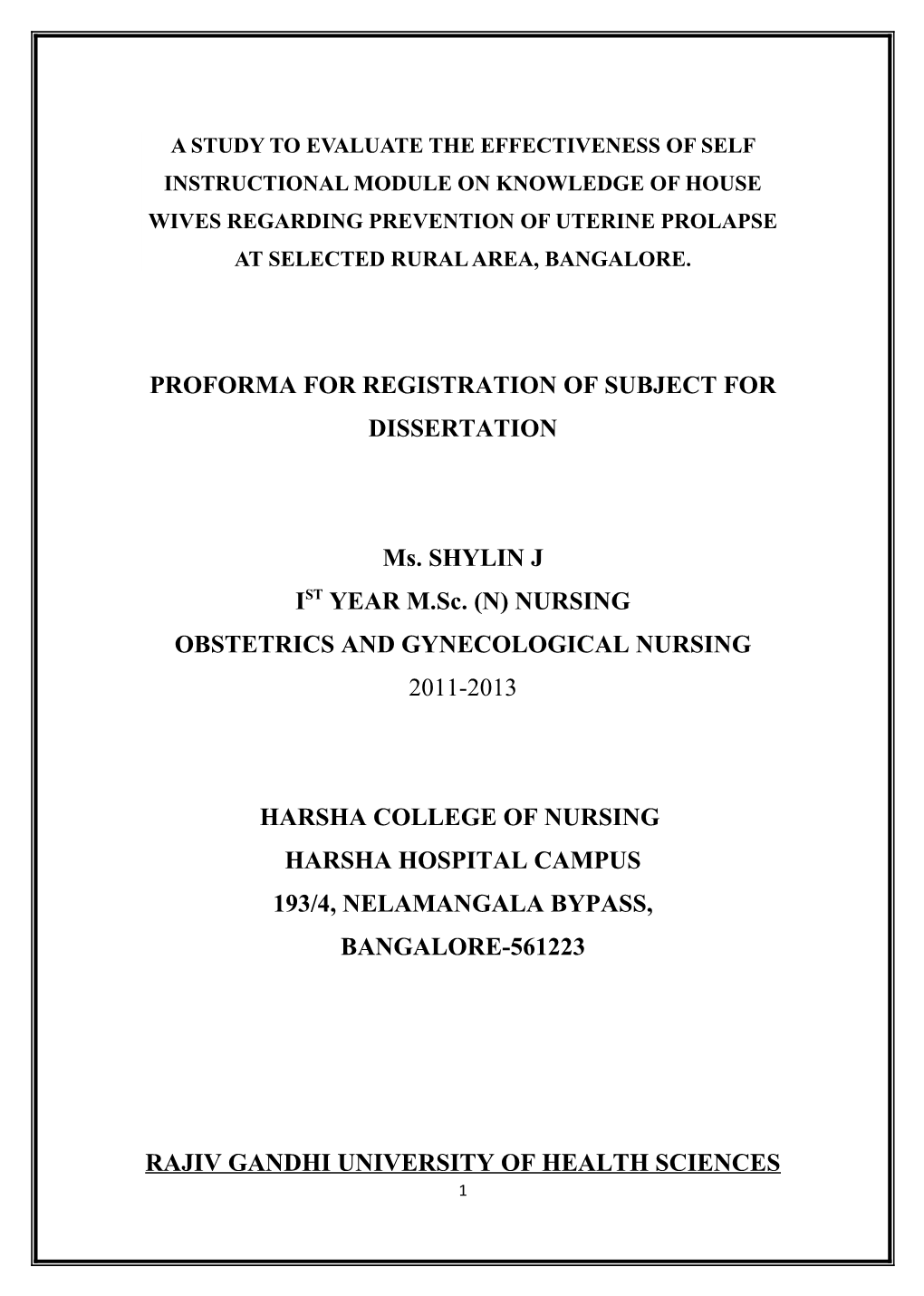 Proforma for Registration of Subject for Dissertation s8