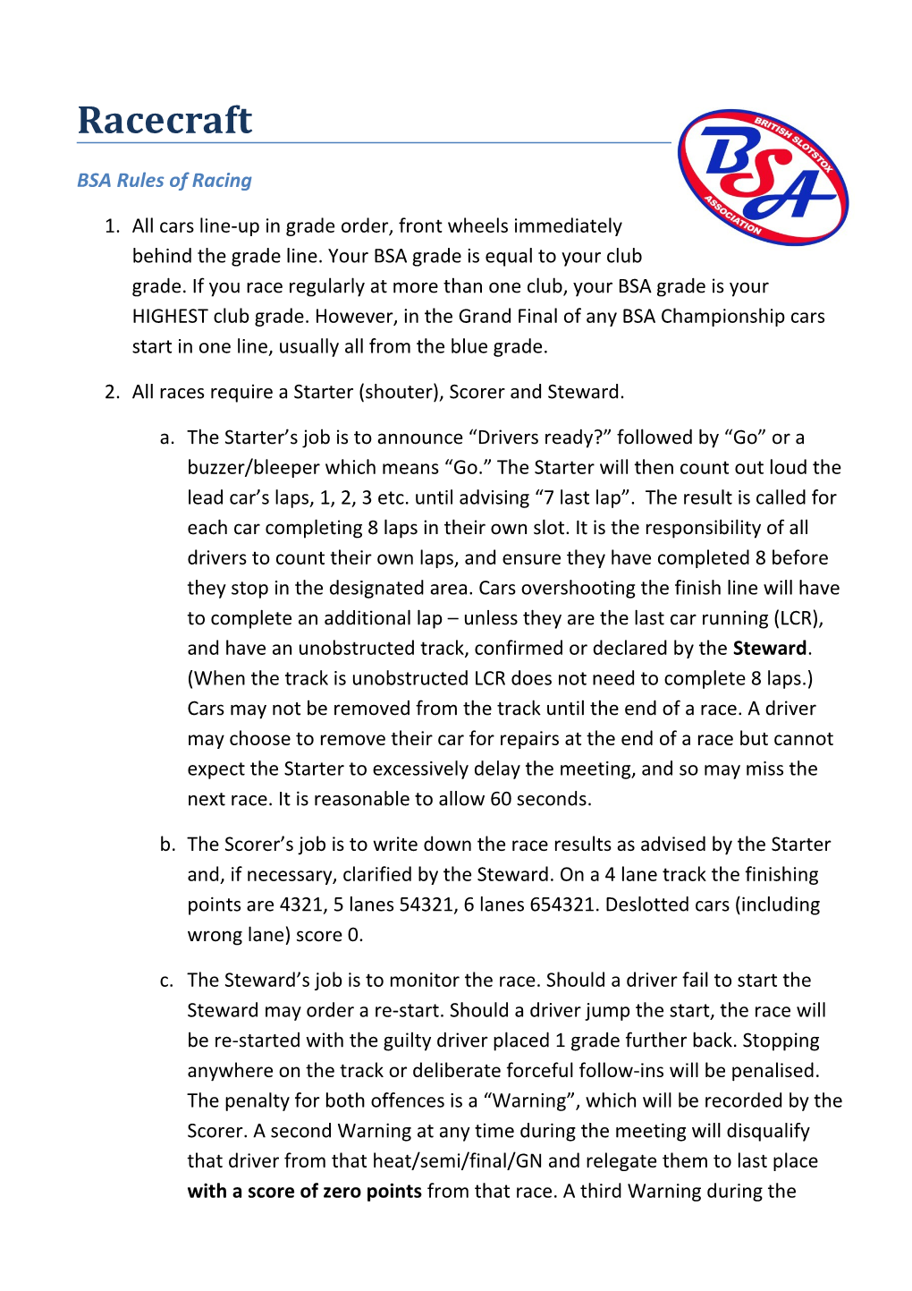 BSA Rules of Racing