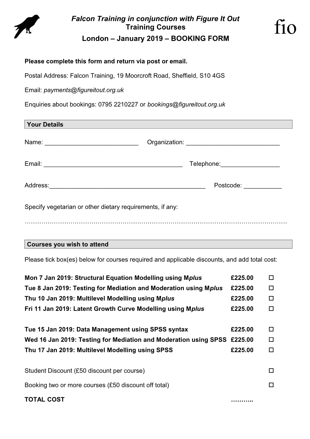 Booking Form for Training Courses: June 2008