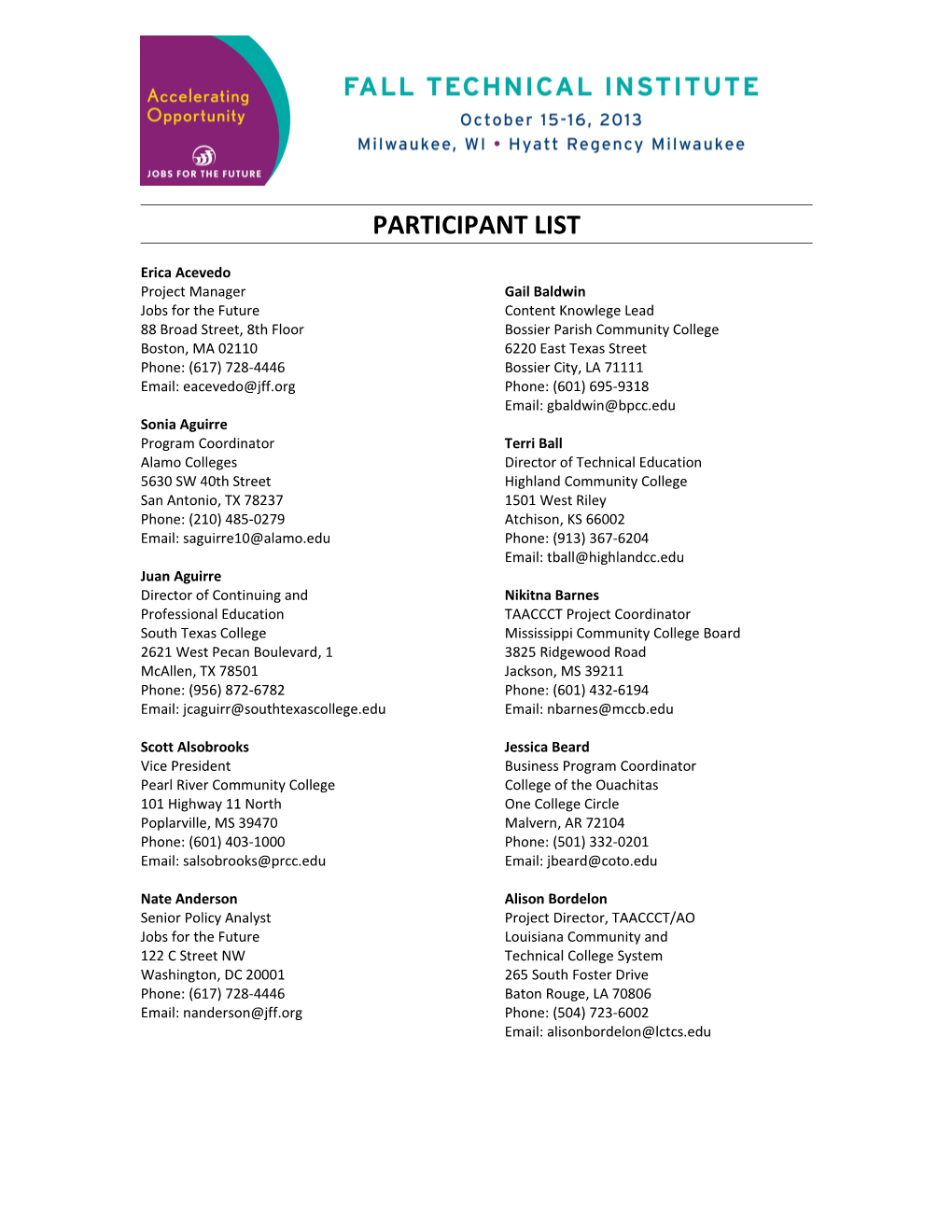 Participant List