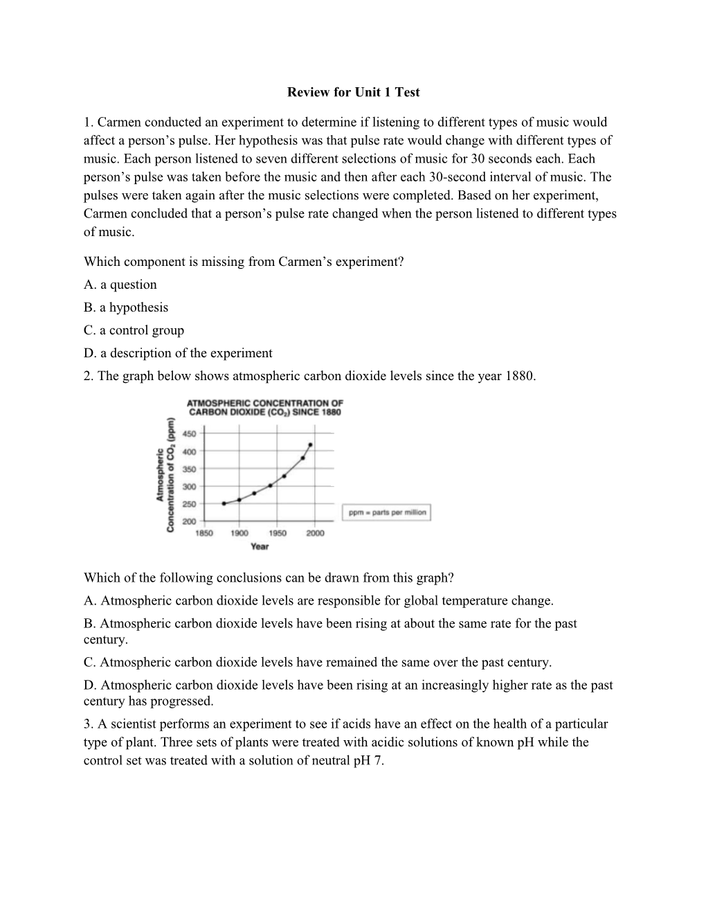 Review for Unit 1 Test