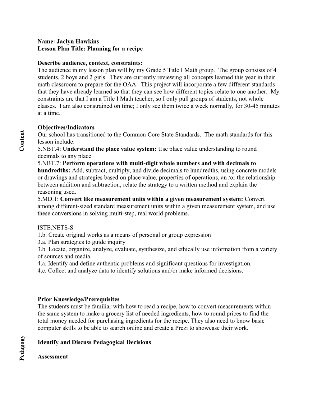 Backward Design TPACK Lesson Plan Model Development Worksheet