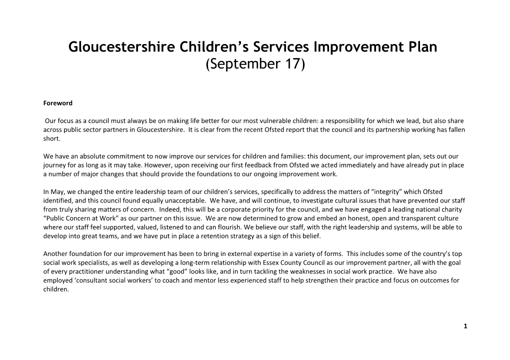 Gloucestershirechildren S Services Improvement Plan (September 17)