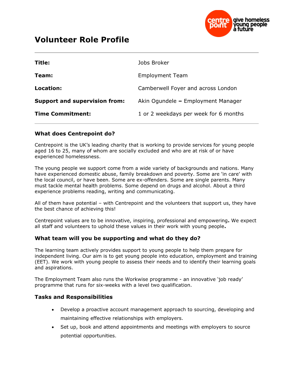 Centepoint Job Profile s1