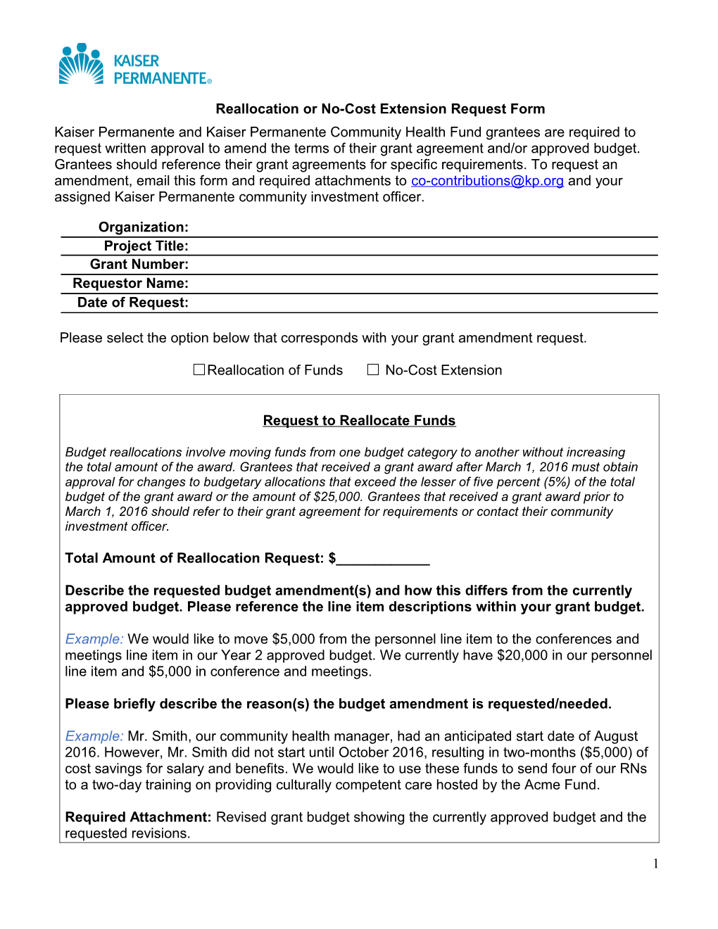 Grant Report Action Form